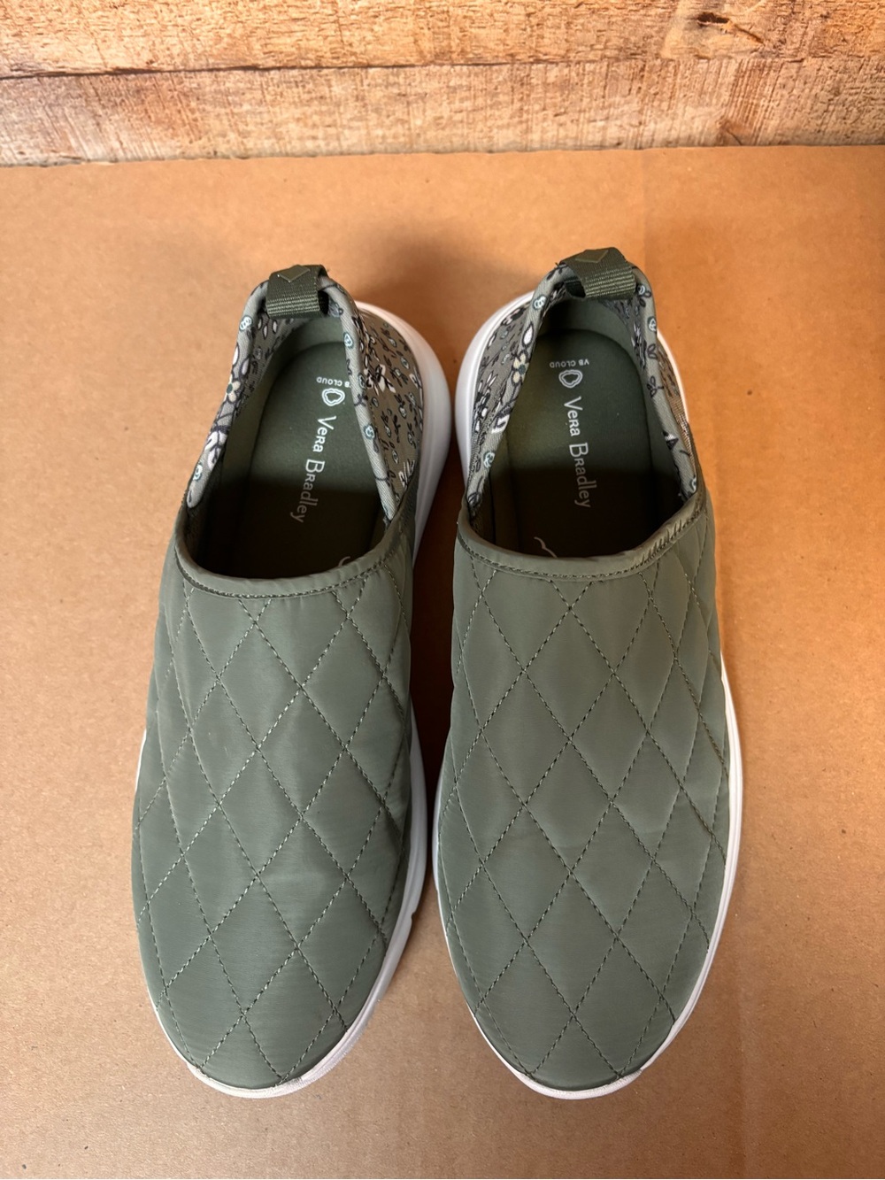 Vera Bradley Olive Green Quilted Slip-On Sneakers